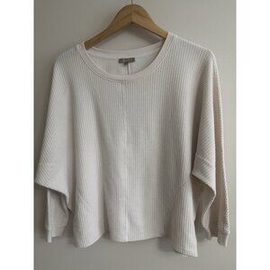 Lilla P Women Top Large Pullover Lightweight Henley Thin T- Shirt Cream